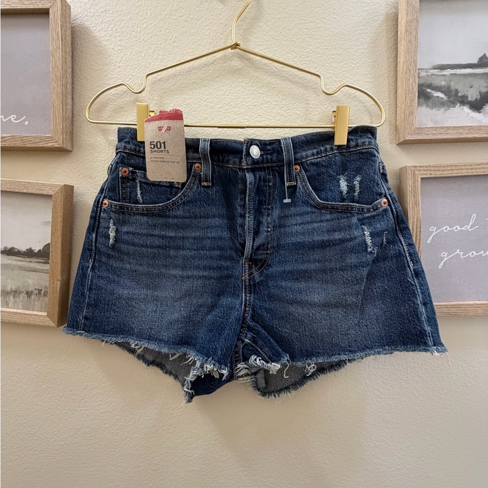 Levi's Dark Blue Distressed Denim Shorts